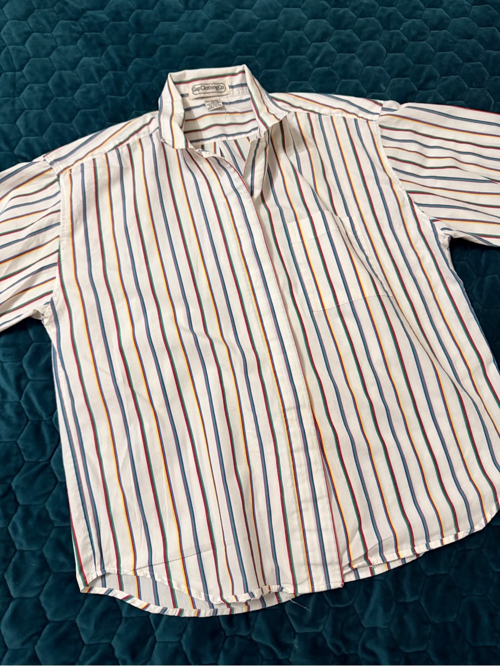 Gap Vintage 80’s Short-Sleeve Button-Down Shirt Multicolor Vertical Stripes EUC